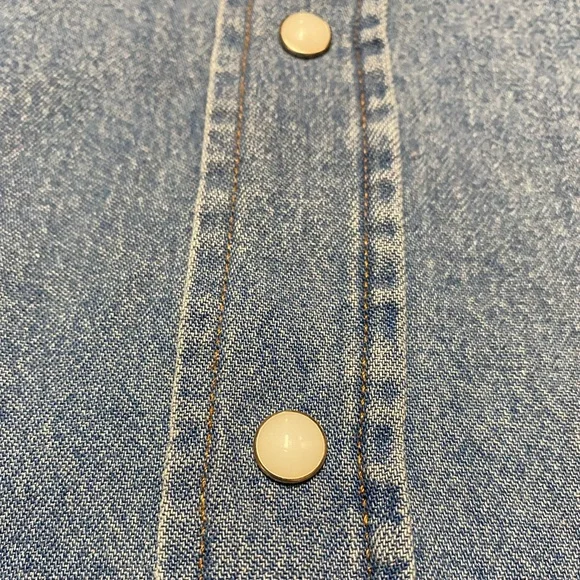 Wrangler Pearl Snap Button Down Long Sleeve Shirt Men’s L Blue Jean Casual Denim - Picture 6 of 10